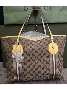 GUCCI GG CANVAS BEIGE & YELLOW TOTE BAG